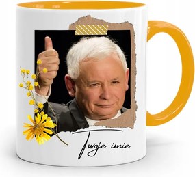 Sárga Bögre Jaroslaw Kaczynski Pis Elnök Ajándéka fényképes nyomtatással