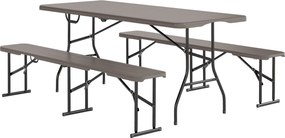 Outsunny 3 darabos Összecsukható Kemping Szett – Összecsukható Kempingasztal 180x74x74 cm és 2 Vízálló Hatású Pad | Aosom