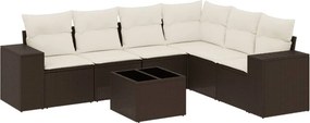 vidaXL 7 részes barna polyrattan kerti ülőgarnitúra párnákkal