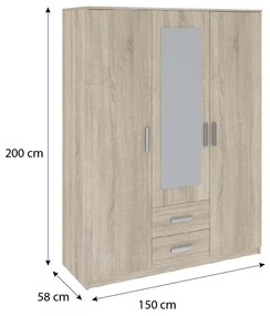 Verdana gardróbszekrény 150cm 3D2S Sonoma Oak