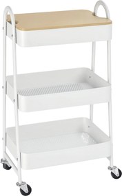 HOMCOM 3 szintes konyhai kocsi kerekekkel kosárral és fedővel, gördíthető konyhai tárolókocsi, Fehér | Aosom