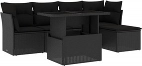 vidaXL 6 részes fekete polyrattan kerti ülőgarnitúra párnákkal