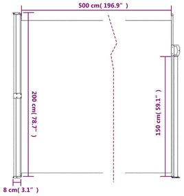 krémszínű behúzható oldalsó napellenző 200 x 500 cm