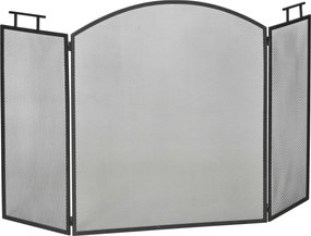 HOMCOM Kandallóvédő Szikraelleni Védelem Hálóval, Összecsukható Háromrészes Fém Kialakítás, Fekete 110 x 24 x 76,5 cm | Aosom