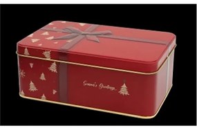 Fémdoboz karácsonyi csomag,dombornyomott,piros, 192x127x75mm