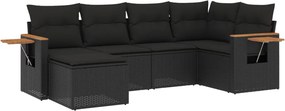 vidaXL 6 részes fekete polyrattan kerti ülőgarnitúra párnákkal