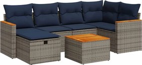 vidaXL 7 részes szürke polyrattan kerti ülőgarnitúra párnákkal