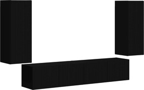 vidaXL TV falit kabinet szett Falra szerelhető 4 pcs Fekete Faanyag
