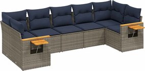 vidaXL 7 részes szürke polyrattan kerti ülőgarnitúra párnákkal