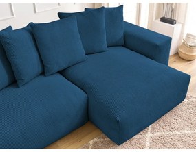 Kék kordbársony kinyitható-tárolóhelyes sarokkanapé Voltaire – Bobochic Paris