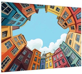 Üveg kép - Házak között (70x50 cm)