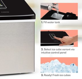 Klarstein Clearcube, jégkocka készítő, 13 kg/24 h, rozsdamentes acél, fekete