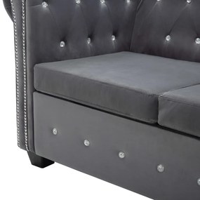 szürke 3 személyes bársony Chesterfield kanapé 199x75x72 cm