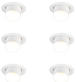6 darabos modern, süllyesztett, fehér, kerek, dönthető spotlámpa szett - Installa