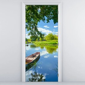 Fotótapéta ajtóra - Nyári folyó csónakkal (95x205cm)