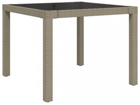 bézs polyrattan és edzett üveg kerti asztal 90 x 90 x 75 cm