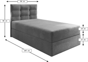 Kárpitozott boxspring ágy GLORIEN 90x200 cm bíbor Matrac: Bonell rugós matrac