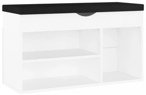 fehér szerelt fa cipőtároló pad párnával 80 x 30 x 47 cm