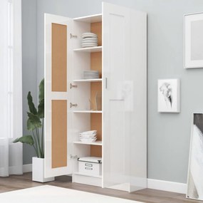 magasfényű fehér szerelt fa könyvszekrény 82,5x30,5x185,5 cm