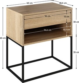 Éjjeliszekrény/kisasztal, sonoma tölgy/fekete, ARTI TYP 2