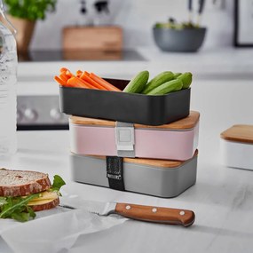 SNACK PACK uzsonnás doboz bambusz fedéllel, fekete 18,5 x 10,5cm