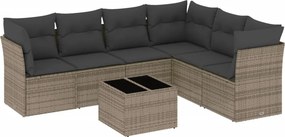 vidaXL 7 részes szürke polyrattan kerti ülőgarnitúra párnákkal