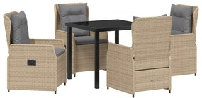 5 Darabos Kerti Étkező Garnitúra Bézs Poli Rattan, Asztal Fekete 80x80x73 cm Edzett Üveg
