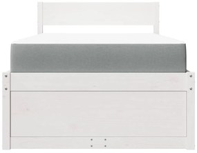 fehér tömör fenyőfa ágy fiókokkal és matraccal 90 x 200 cm