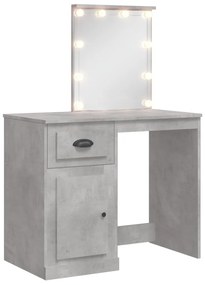 betonszürke fésülködőasztal LED-lámpákkal 90x42x132,5 cm