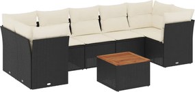 vidaXL 8 részes fekete polyrattan kerti ülőgarnitúra párnákkal