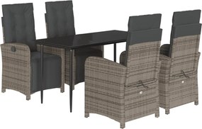 vidaXL 5 részes szürke polyrattan kerti étkezőgarnitúra párnával
