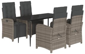 vidaXL 5 részes szürke polyrattan kerti étkezőgarnitúra párnával