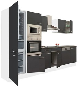 Yorki 340 konyhabútor fehér korpusz,selyemfényű antracit fronttal alulfagyasztós hűtős szekrénnyel