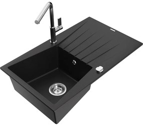 Mexen Cesar, 1 kamrás gránit mosogató 775x470x190 mm és Flora mosogató csaptelep, fekete, 6514-77-670401-00