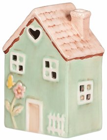Kerámia házikó LED-del, 10 x 7 x 14 cm, tavasz, sötétzöld