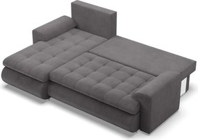 Tokio sarokkanapé, 2 ágyneműtartóval, kordbársony, baloldali, szürke