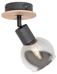 Art Deco spotlámpa fekete füstüveggel és fával - Vidro
