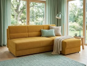 Kihúzható kétoldalas L-alakú ülőgarnitúra TAVERO 201x140 cm, mustár színű.