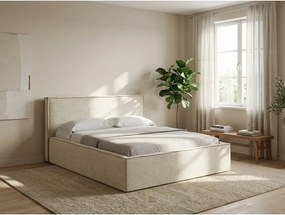 Szürkésbarna kárpitozott ágyneműtartós franciaágy ágyráccsal 160x200 cm Anani – Makamii