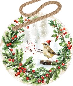 Karácsonyi karácsonyfadíszek Madárka Mikulás sapkában az ágon 5 db