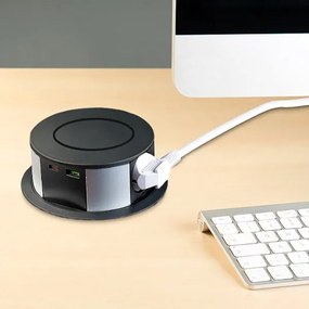 Solight PP120CW-PD20-B asztali oszlop 3x230V+1xUSB-A+1xUSB-C Qi-val