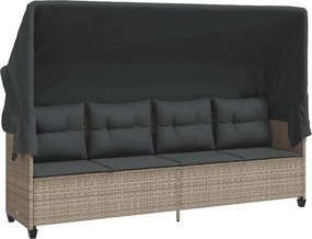vidaXL világosszürke polyrattan napozóágy tetővel és párnával