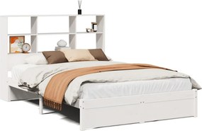 vidaXL fehér tömör fenyőfa könyvespolcos ágy matrac nélkül 140x190 cm