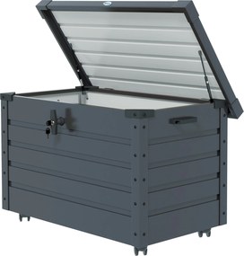 Outsunny 295L Zárható Kerti Tárolódoboz, 2 Fogantyúval és 4 Kerékkel, Horganyzott Acél Tárolóegység, 100x62x65 cm, Sötétszürke | Aosom