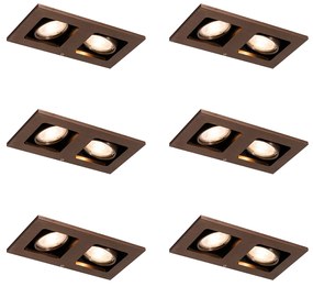 6 darabos süllyesztett spotlámpa készlet sötét bronz téglalap alakú 2-fényű állítható - Qure