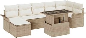 vidaXL Kerti Kanapé Szett párnával 8 pcs Bézs Poli rattan