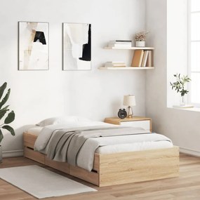 sonoma tölgy színű szerelt fa ágykeret 90 x 200 cm