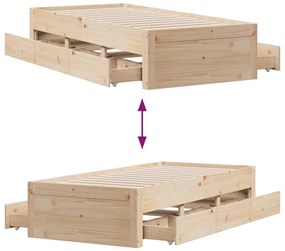 tömör fenyőfa fiókos ágykeret matrac nélkül 90 x 190 cm