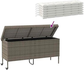 Szürke Polyrattan Kerti Tárolóláda Kerekekkel 160X55X75 Cm