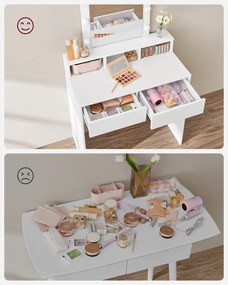 Fésülködőasztal, sminkasztal tükörrel fiókokkal, fehér 80x40x145cm